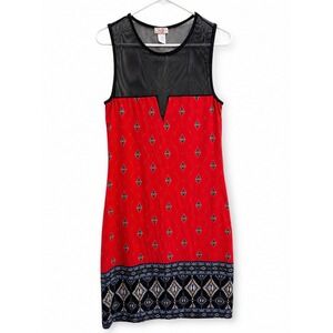 Scully Red Southwestern Print Sleeveless Sheath Dress Mesh Yoke Size Large